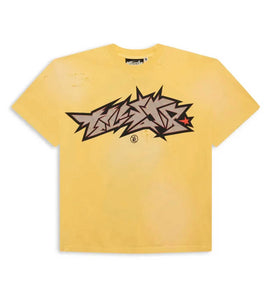HELLSTAR CRACKED LOGO DISTRESS TEE YELLOW