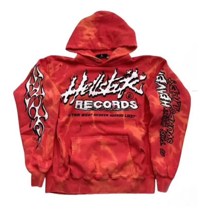 HELLSTAR RECORDS TIE DYE RED HOODIE