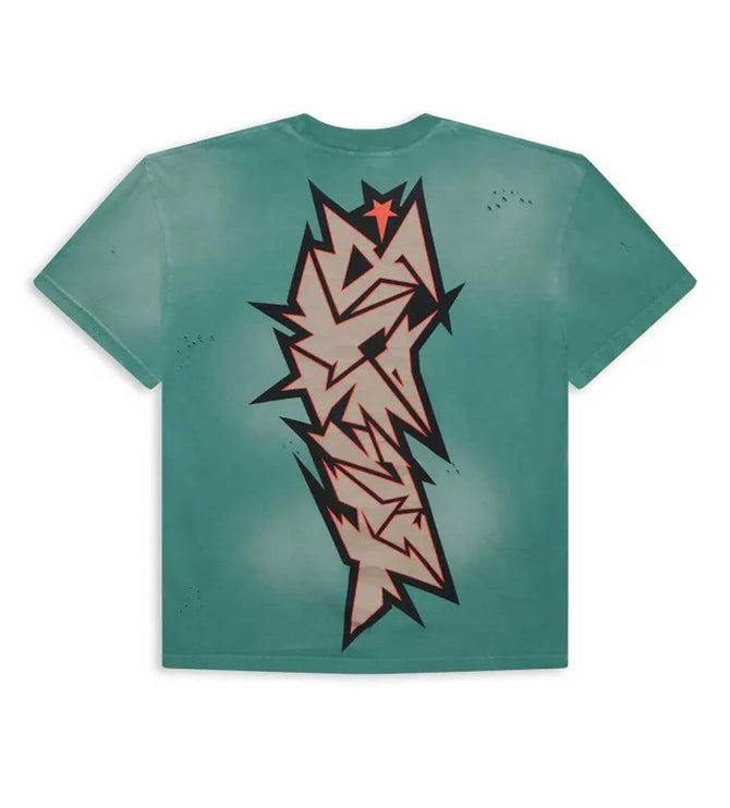 HELLSTAR CRACKED LOGO DISTRESS TEE GREEN