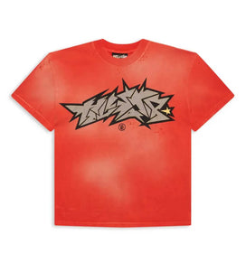 HELLSTAR CRACKED LOGO DISTRESS TEE RED