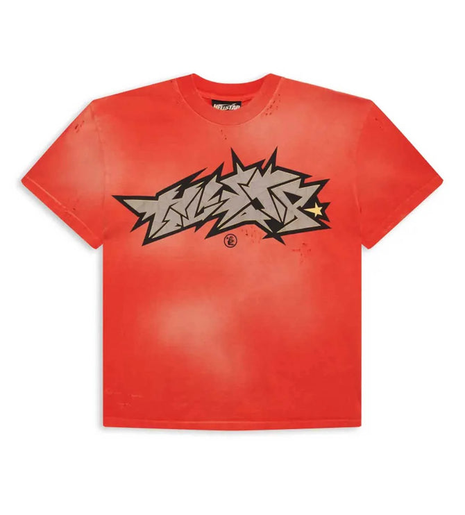 HELLSTAR CRACKED LOGO DISTRESS TEE RED